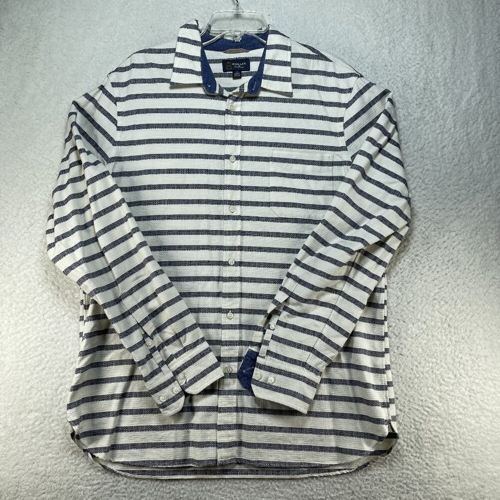 Wallin & Bros Mens Striped Long Sleeve Button Down Shirt White Blue Size XL